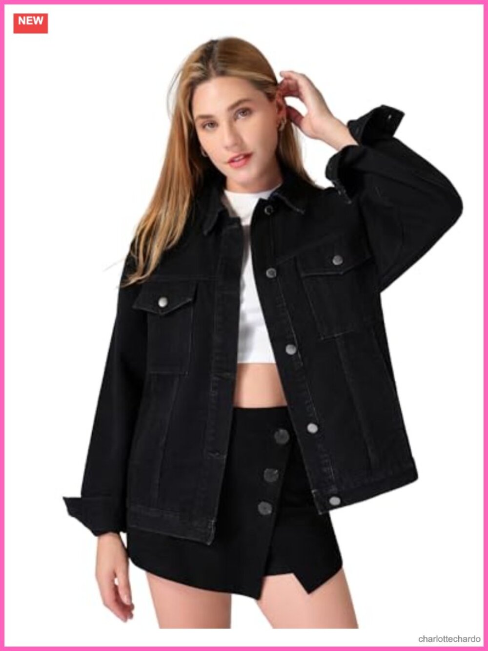 Oversized Denim Jacket Women Washed Western Trucker Coat Long Sleeve Button Up